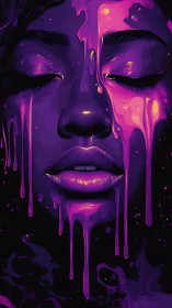 Neon purple portrait with melting dripping liquid overlay.