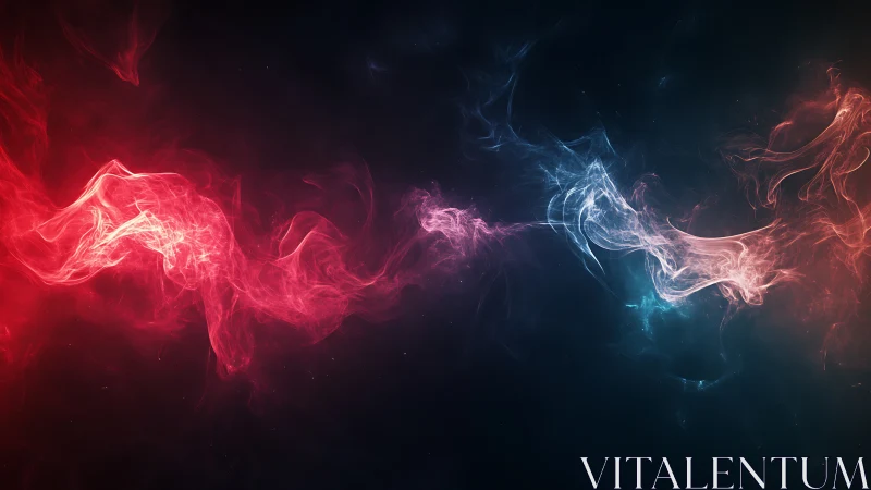 Red and blue energy wisps on dark abstract background.