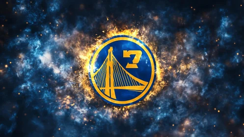 Fiery bridge emblem 7 blazing inside cosmic storm halo.