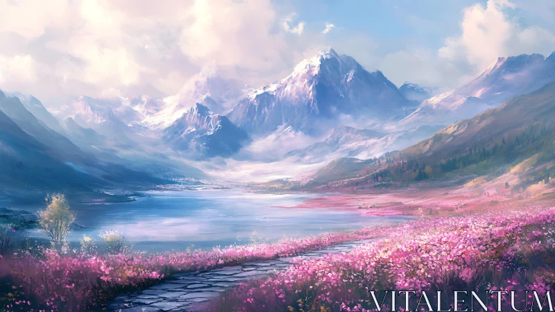 Mountain lake landscape shows layered depth and soft lighting