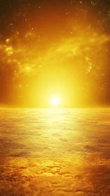 Golden extraterrestrial horizon rendered with luminous volumetric haze