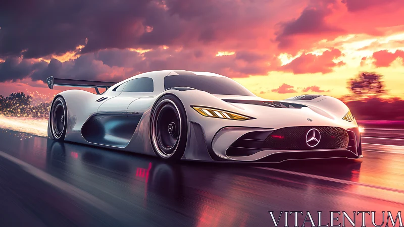Sunset hypercar streaking through molten neon horizons.
