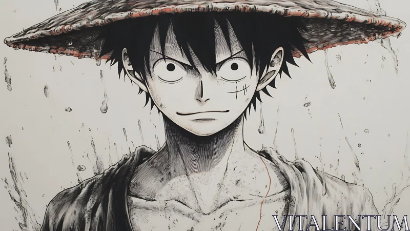 Storm-soaked wanderer stands tall with steady, fearless gaze