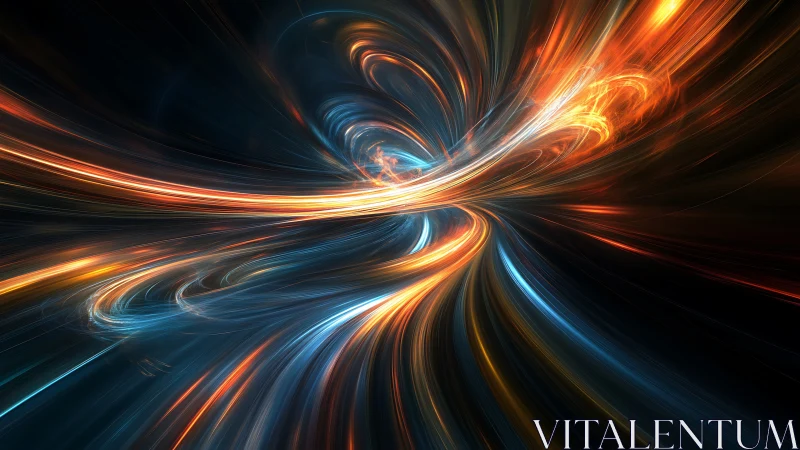 Abstract light streams in curved motion on dark field.