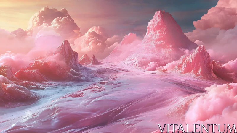 Cotton candy mountains under a dreamy pastel sunrise.