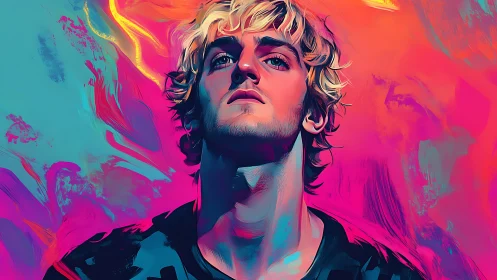 Digital painting portrait with neon chromatic expressionism focus.