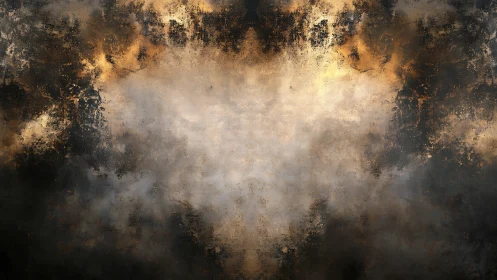 Stormlit textured clouds swirl around a glowing painted void