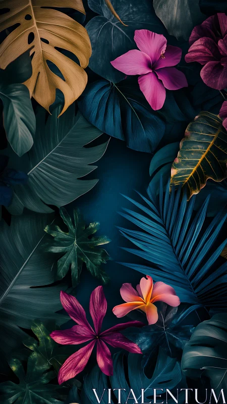 Tropical Botanical Composition Dark Moody Flowers