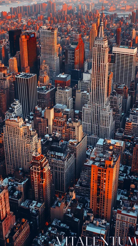 Sundown skyscraper canyon where glass towers drink fire.