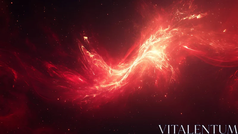 Digital painting of red cosmic energy arc in deep space field.