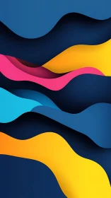 Layered color waves curve across deep blue background.