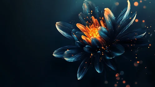 Digital macro render shows luminous abstract flower structure