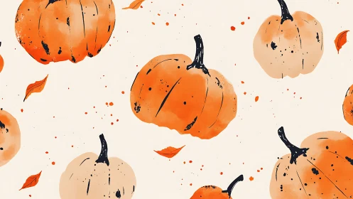 Hand drawn pumpkin pattern on light background for fall.
