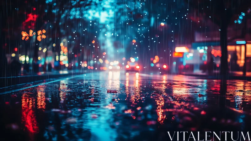 Neon rain-soaked city street with cinematic depth of field.