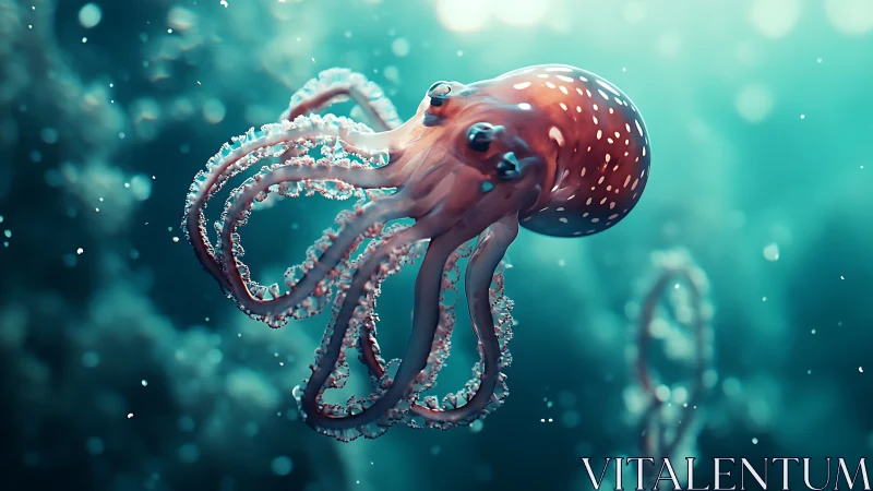 Octopus-like cephalopod rendered in teal underwater scene.