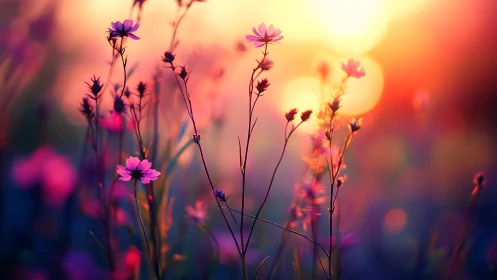 Delicate Wildflowers Glowing at Sunset