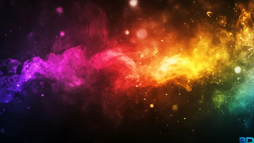 Spectral nebula stream renders multicolor light trails in deep space