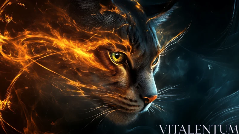 Fiery spectral cat portrait merges flame and shadow energy