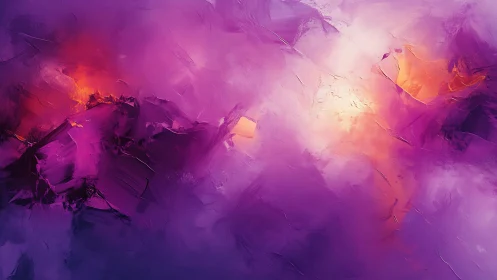 Vivid Abstract Purple and Orange Oil Painting with Dramatic Light.