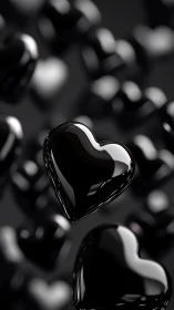 Glossy Obsidian Heart Floats Among Spherical Dreams in Monochrome