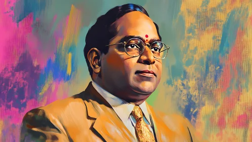 Portrait of dignified leader against glowing color clouds.