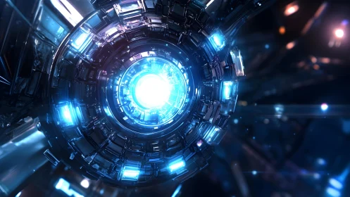 Futuristic glowing energy core in sci-fi digital art style.