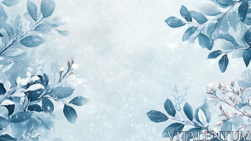 Watercolor winter foliage border with icy botanical framing.