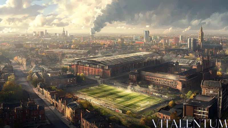 Aerial digital panorama captures industrial stadium district