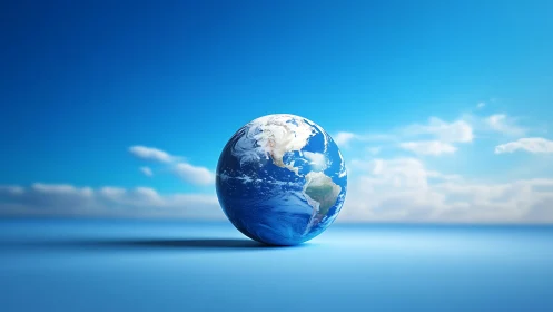 Digital globe model rests on flat surface under clear sky