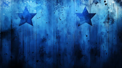 Dual blue star field on distressed vertical plank substrate.