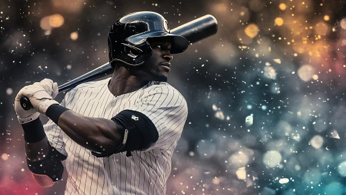 Photorealistic baseball batter portrait with dynamic bokeh field.