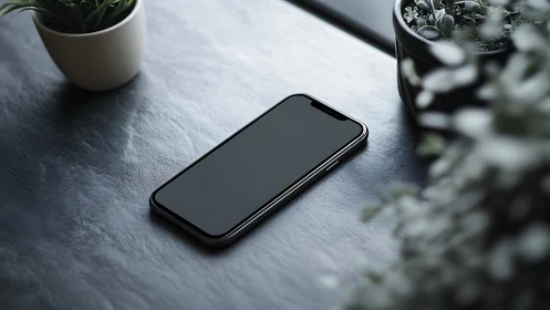 Smartphone with dark display resting on concrete surface