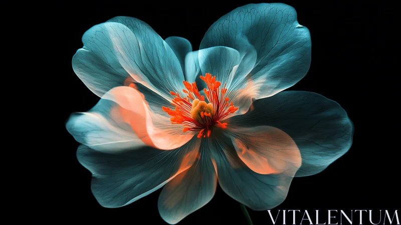 Translucent Flower with Vivid Stamen Against Black Background