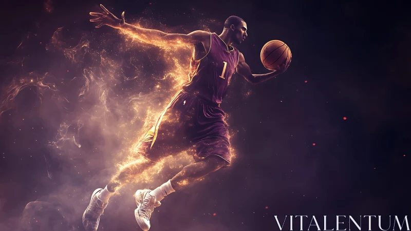 Streaks of cosmic fire sculpt a soaring basketball drive
