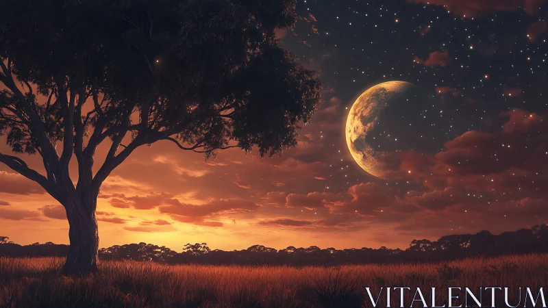 Moonlit savanna sky welcomes a gentle, glowing twilight dream