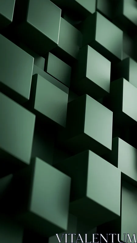 Emerald cubes drift inward, stacking quiet digital depth