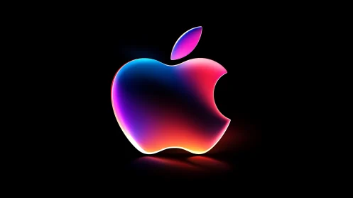 Multichromatic apple silhouette with neon edge glow rendering.