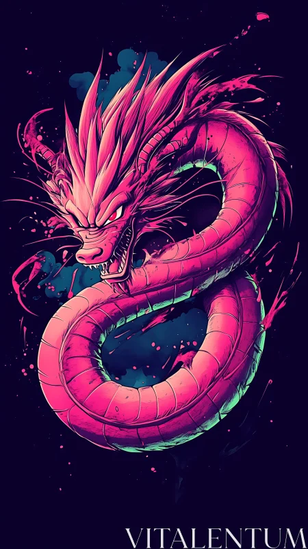 Neon serpent loops through midnight ink and snarls with fire