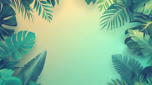 Tropical foliage border framing empty gradient center.