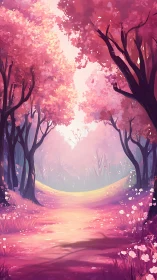 Bioluminescent Forest Pathway: Chromatic Pink Canopy Study.