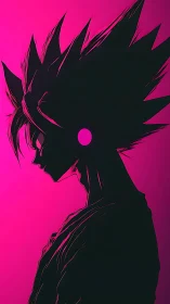 High-contrast anime silhouette with magenta backlit rim lighting