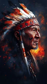 Embers crown the stoic elder as painted memory burns bright