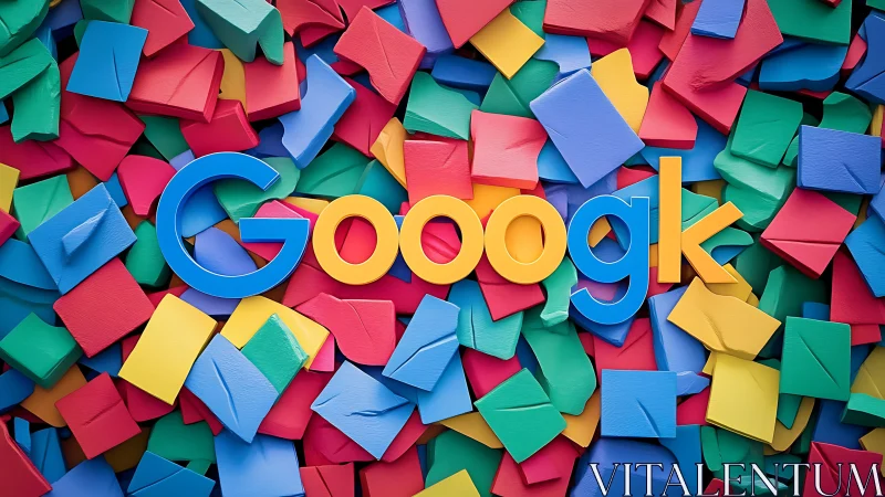 Playful 3D logotype on layered multicolor geometric paper field