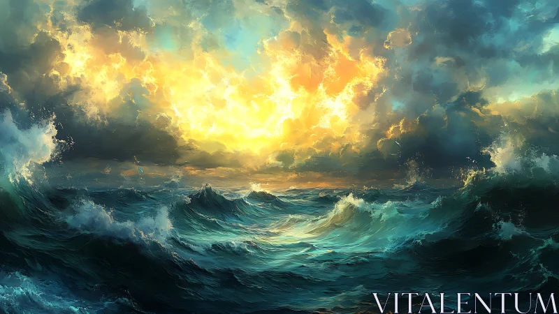 Stormy ocean waves welcome a blazing, hopeful sunrise