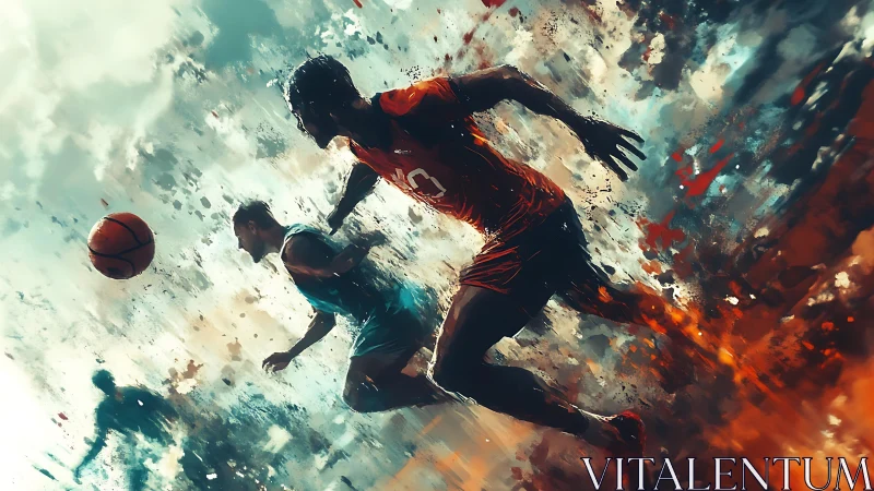 Dynamic basketball sprint explodes through abstract color field