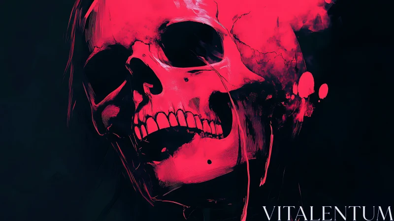 Red skeletal head illustration with cracked cranium profile.