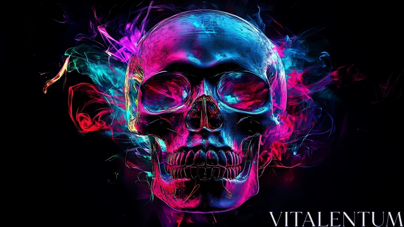 Neon skull glowing with vibrant pink and electric blue light.