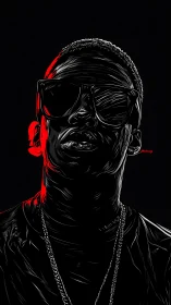 Neon-edged swagger portrait carved from midnight gloss.