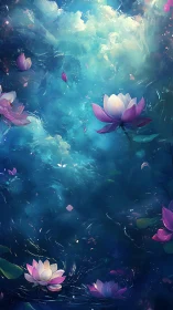 Ethereal Lotus Drift in Luminous Aqueous Digital Painting.