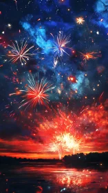 Fireworks and sunset skies meet in a shimmering lakeside show.